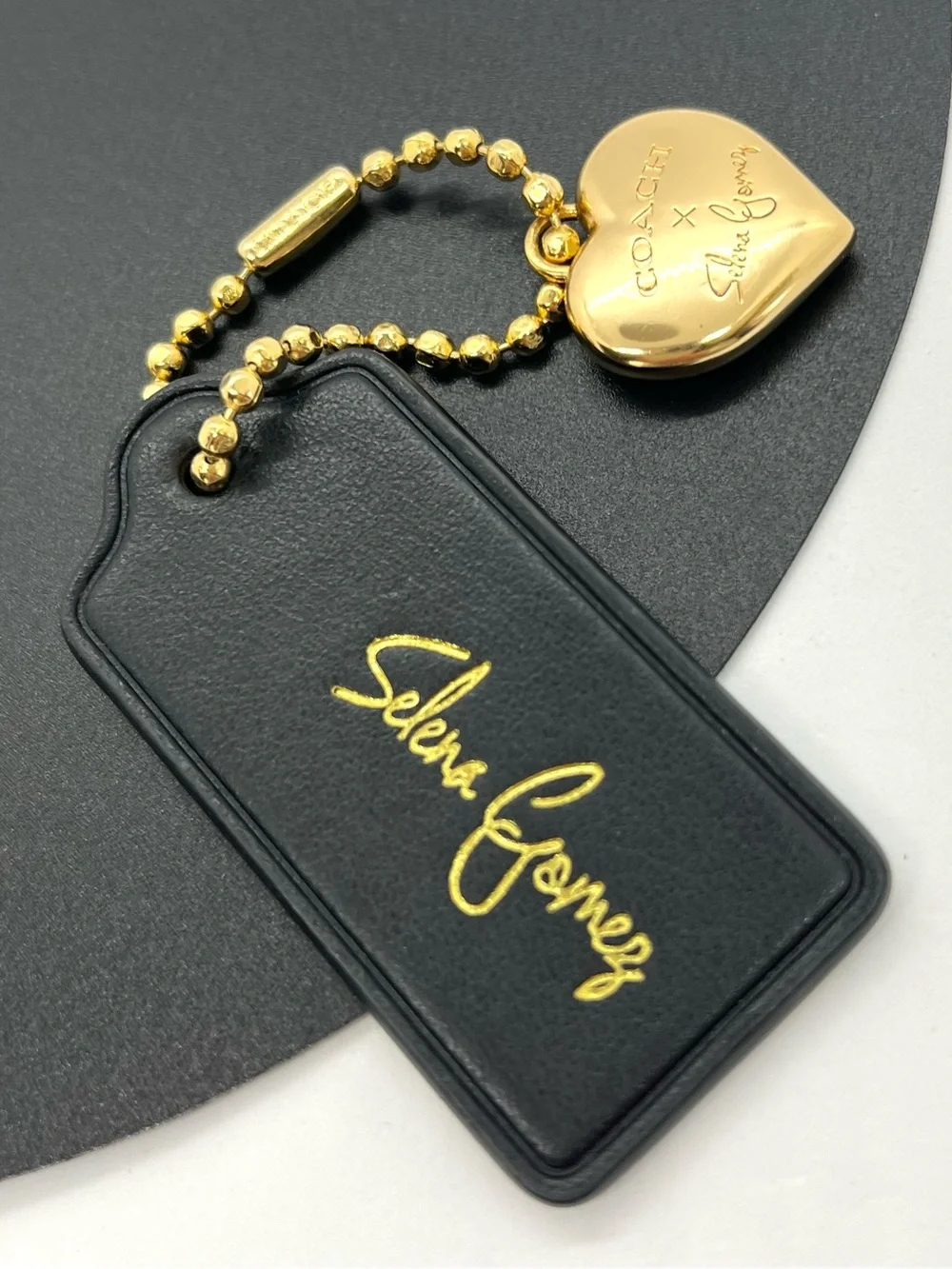 Coach x Selena Gomez Heart Bag Charm Black Leather Hangtag Limited Edition